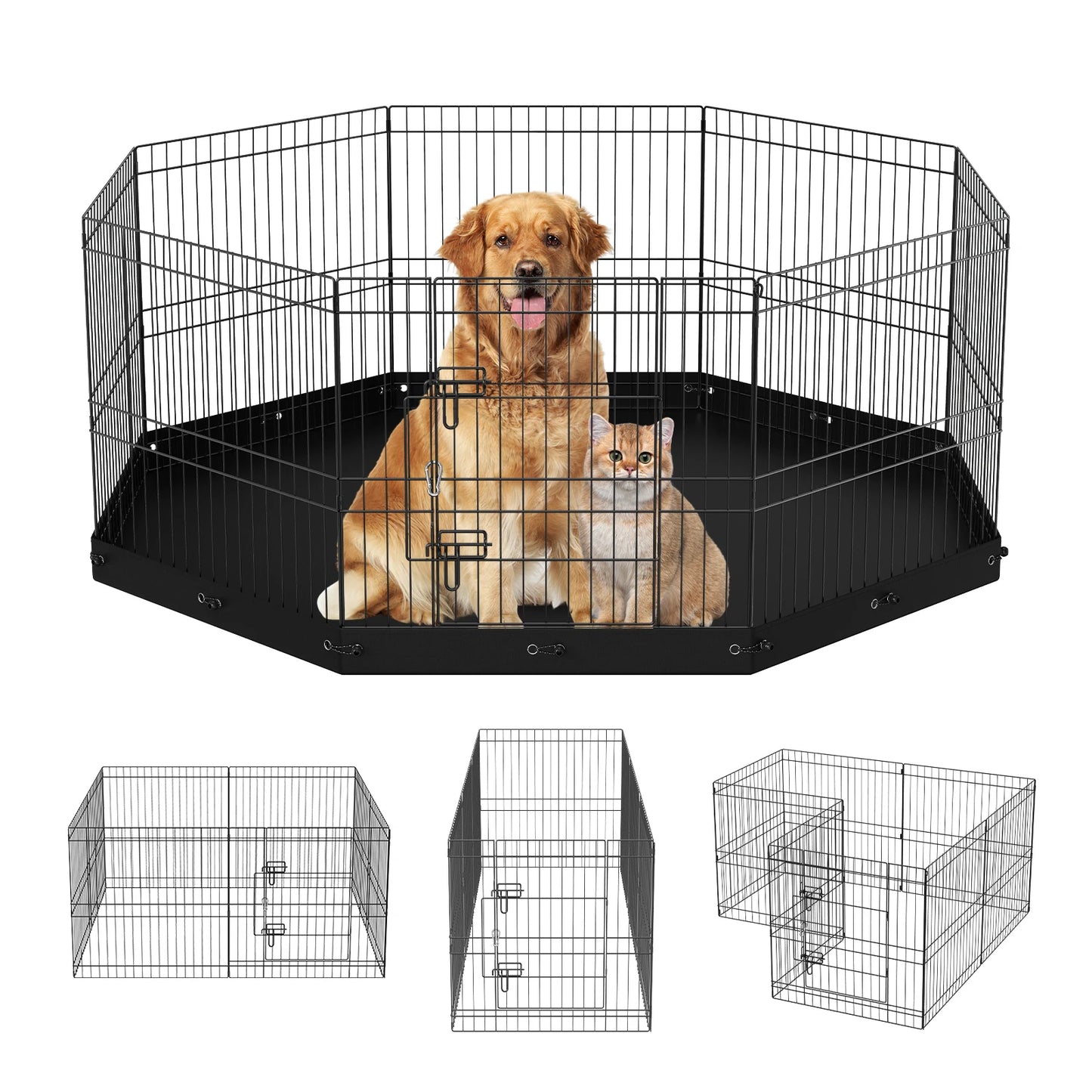 NONED 8-Panel Foldable Metal Dog Playpen With Pad Cover