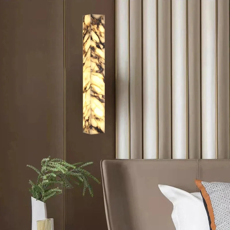 Luxury Natural Marble Wall Lamp Cuboid Style Art Decor Bedroom Wall Light LED Scones for Home Indoor Living room Corridor Stairs
