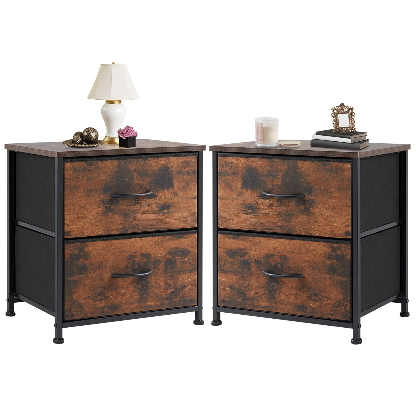 JHK Modern Nightstand With Storage Drawers And Cabinet