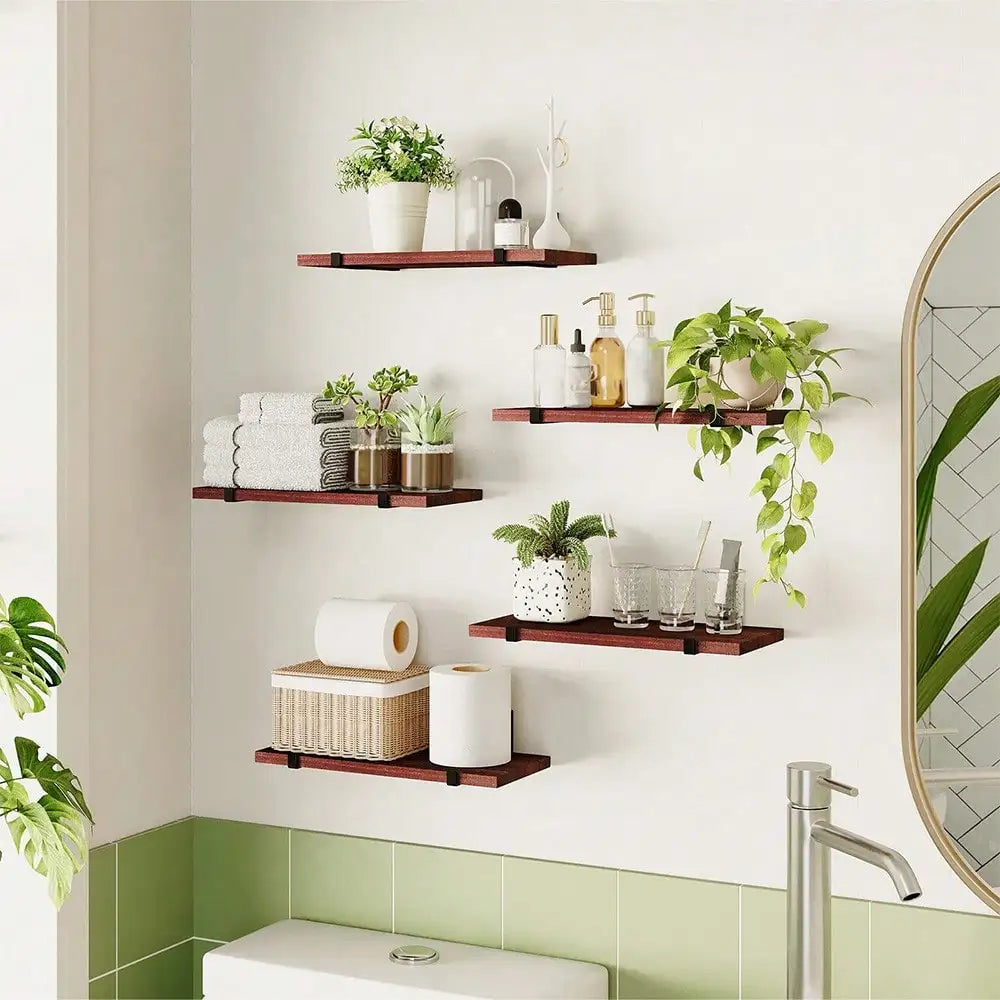 Tomnk 5/10pcs Floating Shelves, Width 4.7 Inches Wall Shelves, Bathroom Organizer, Wall Hanging, Wall Art, Fall Decor Home, Rust