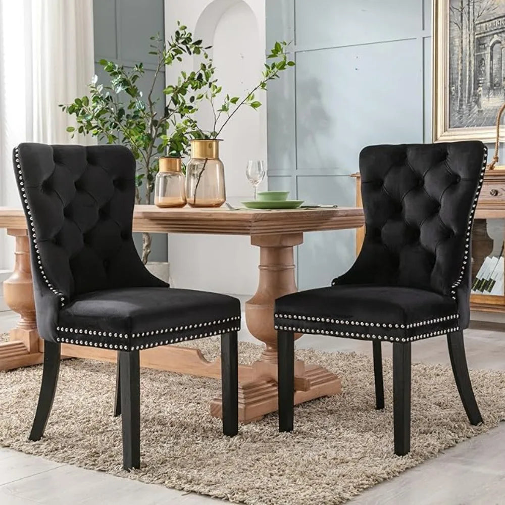 Velvet Dining Chairs Set of 6, Nikki Collection Dining Room Chairs with Golden Stainless Steel Legs and Pull Ring, Customized