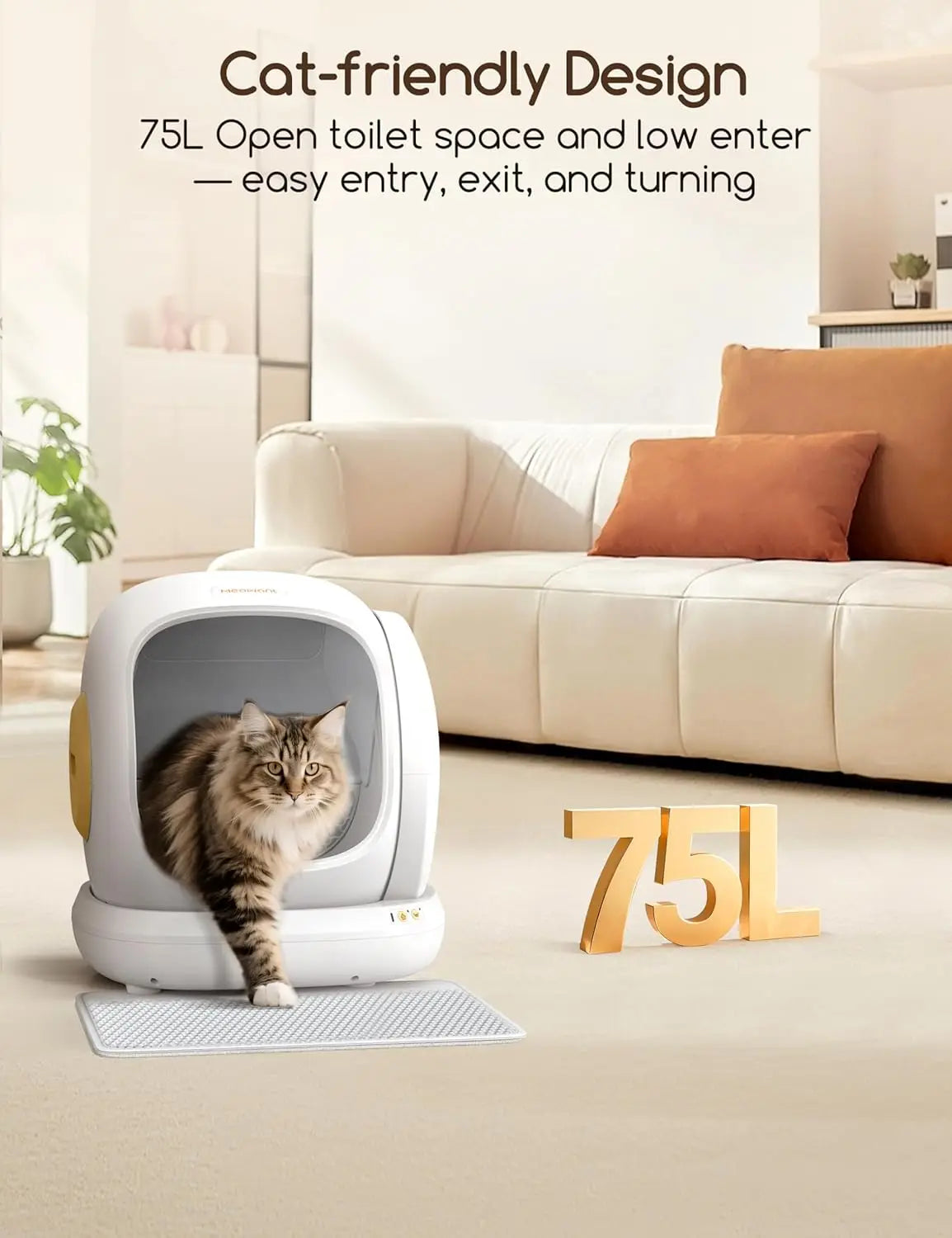 Automatic Cat Litter Box, Large Opening Self Cleaning Litter Box with Safety Protection for Multiple Cats, App, Customized