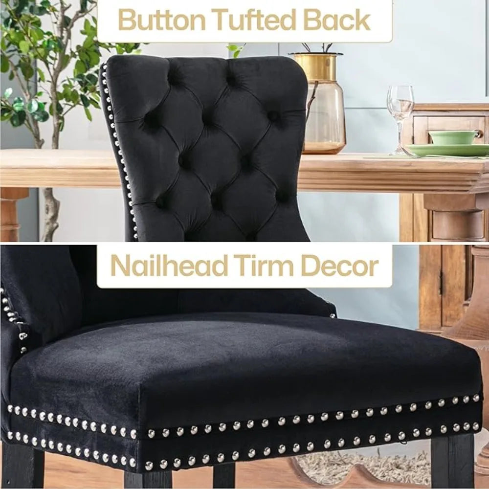 Velvet Dining Chairs Set of 6, Nikki Collection Dining Room Chairs with Golden Stainless Steel Legs and Pull Ring, Customized
