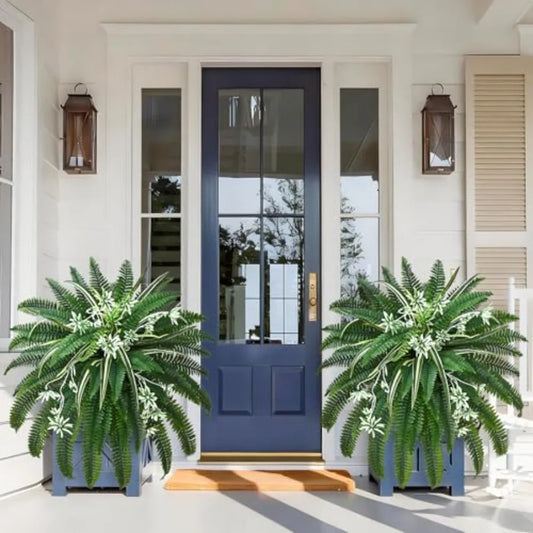 2 Pcs 48 2-in-1 Fake Ferns with Spider Plant Artificial Ferns for Outdoors Large Faux Boston Fern with 78 Branches Realistic UV