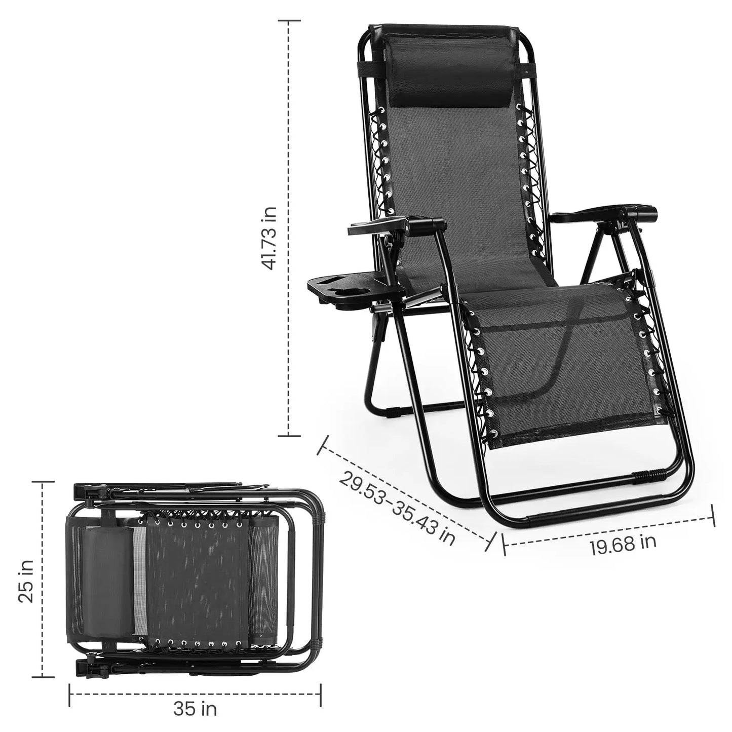 JHK Zero Gravity Two-Pack Portable Recliner Loungers With Cupholders