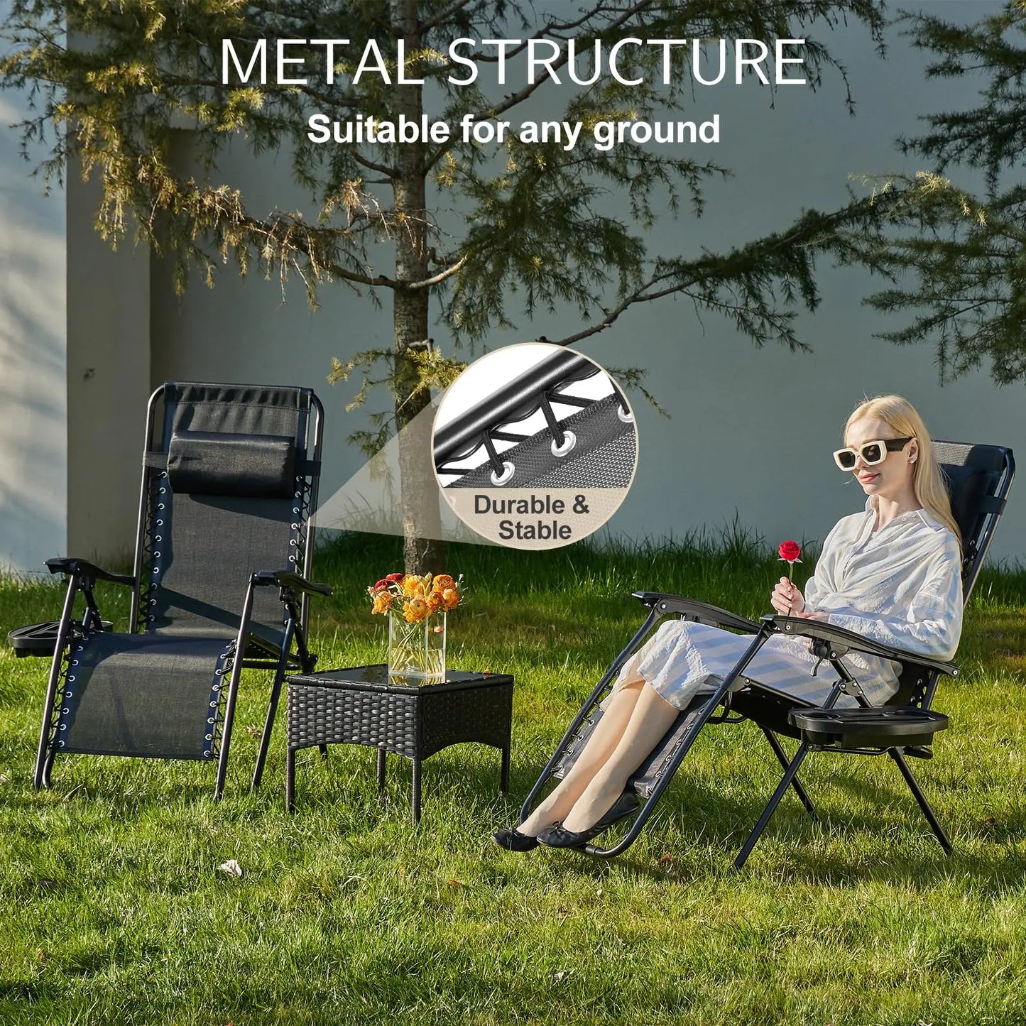 JHK Zero Gravity Two-Pack Portable Recliner Loungers With Cupholders