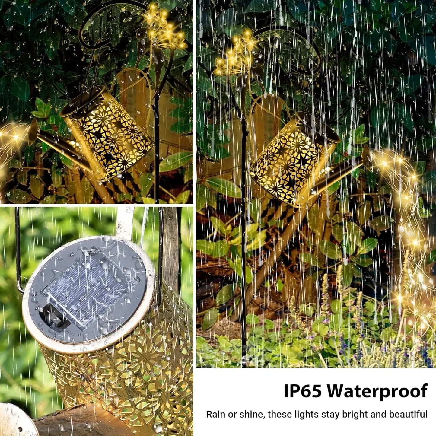 Solar Watering Can Light with Smart Auto On/Off, IP65 Rust-Proof Hanging Lantern for Garden Decor
