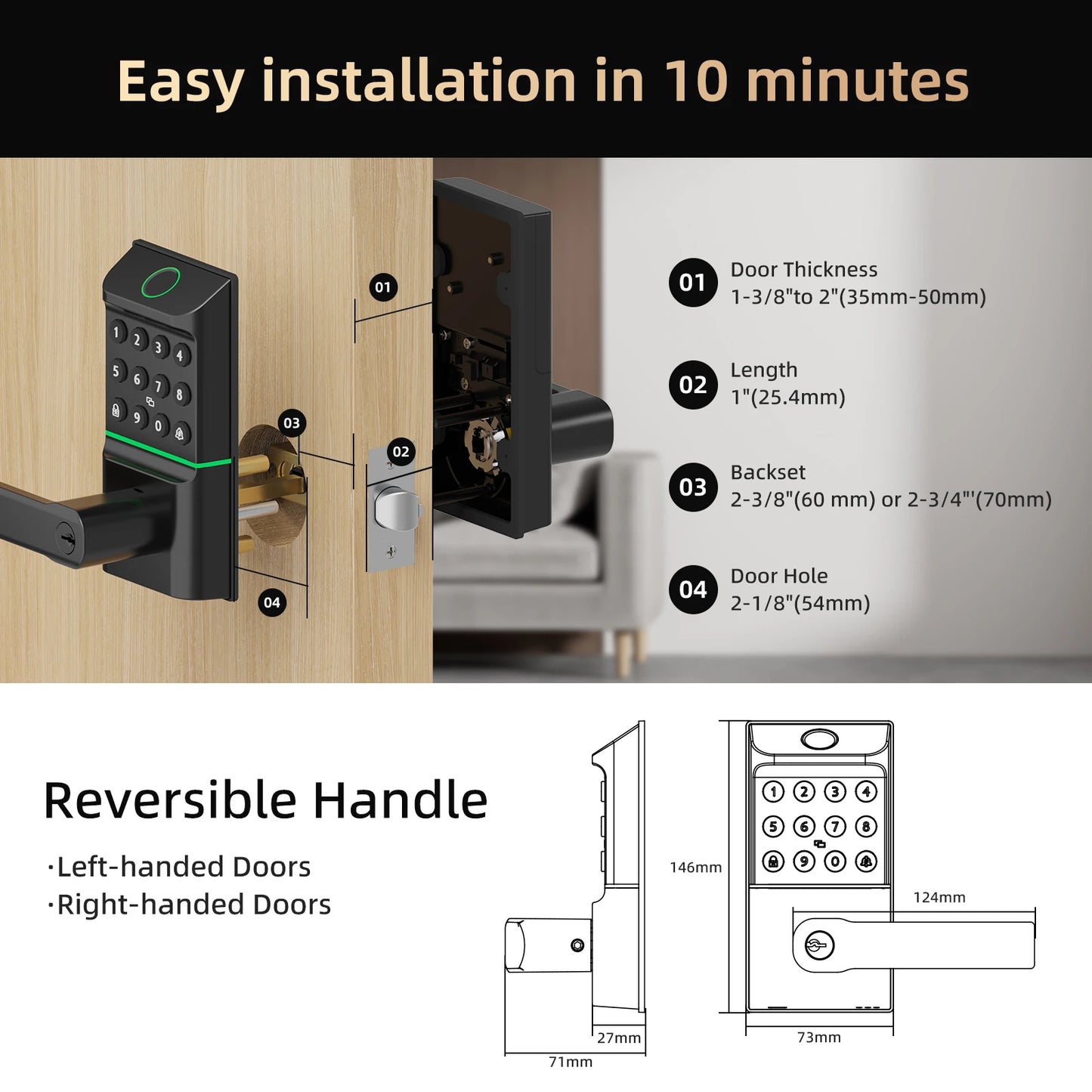 Viladepot Smart Lock Fingerprint Door Lock With Keypad And Bluetooth