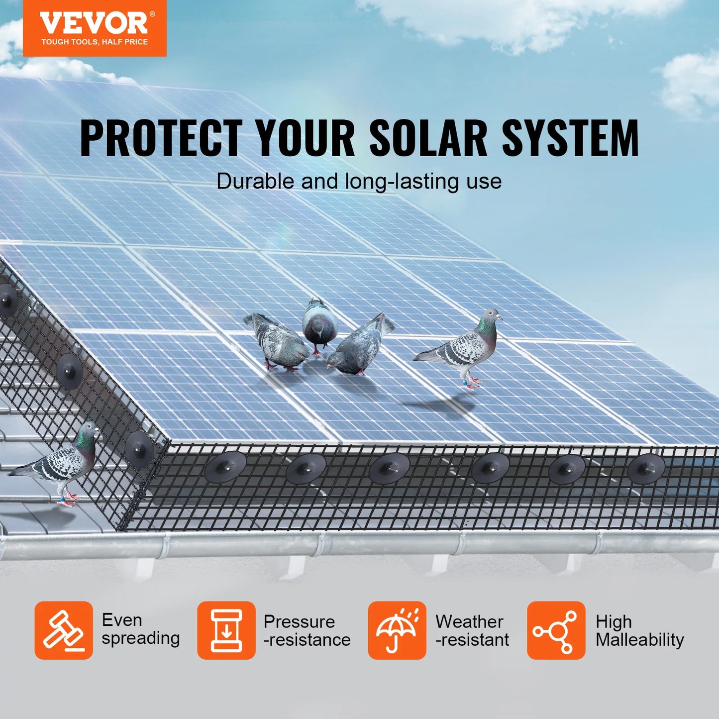 SucceBuy Solar Panel Bird Guard Critter Guard Roll Kit  Stainless Steel Fasteners Solar Panel Rustproof PVC Coating WireRollMesh