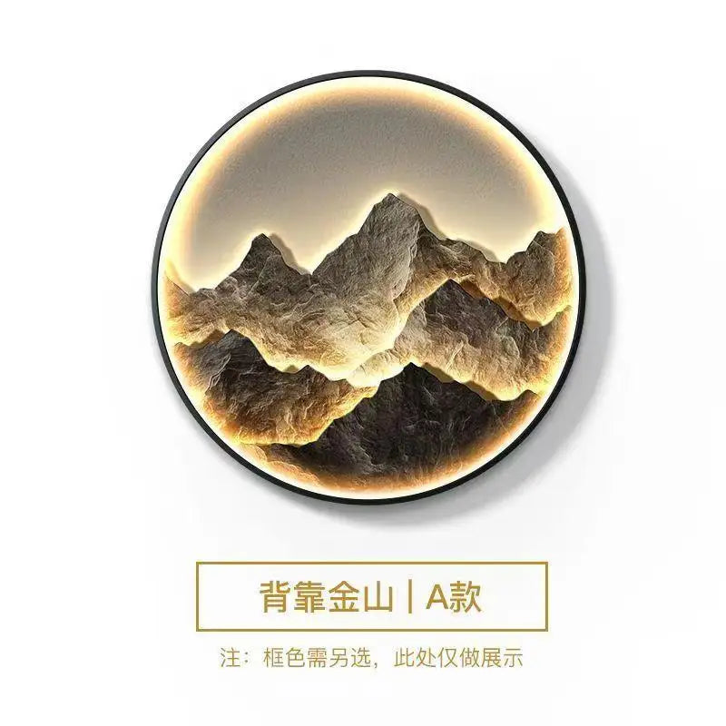 Modern Round LED Mural Lamp For Corridor House Living Room Home Decoration Lustre Mountain Hanging Painting Lighting Wall Light