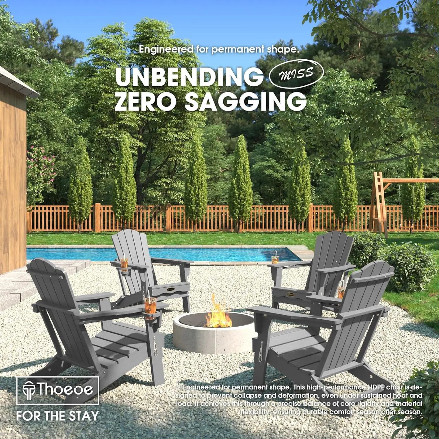 Folding Adirondack Chair Set of 2,HDPE All-Weather Outdoor Chair with Cup Holder,Wooden Textured,Fire Pit, Customized