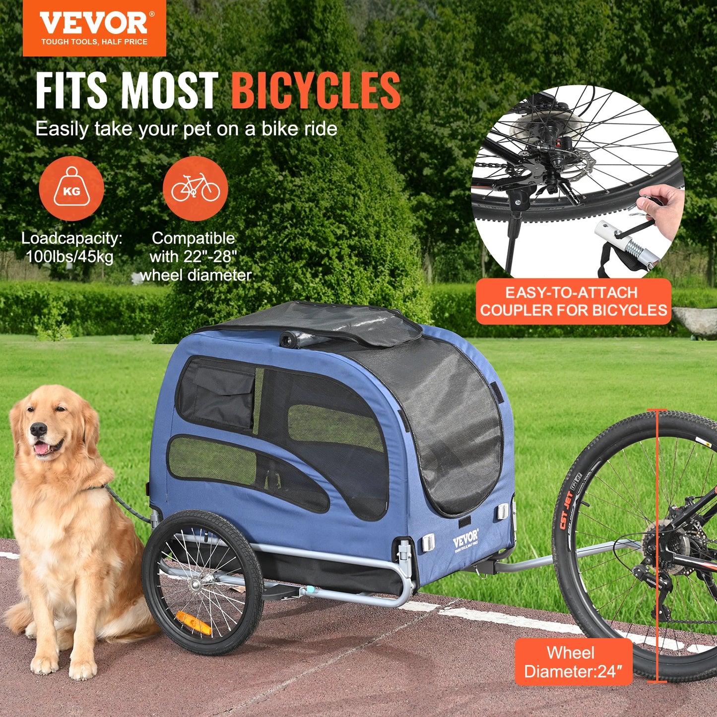 Pet Bicycle Carrier Dog Trailer With Collapsible Design