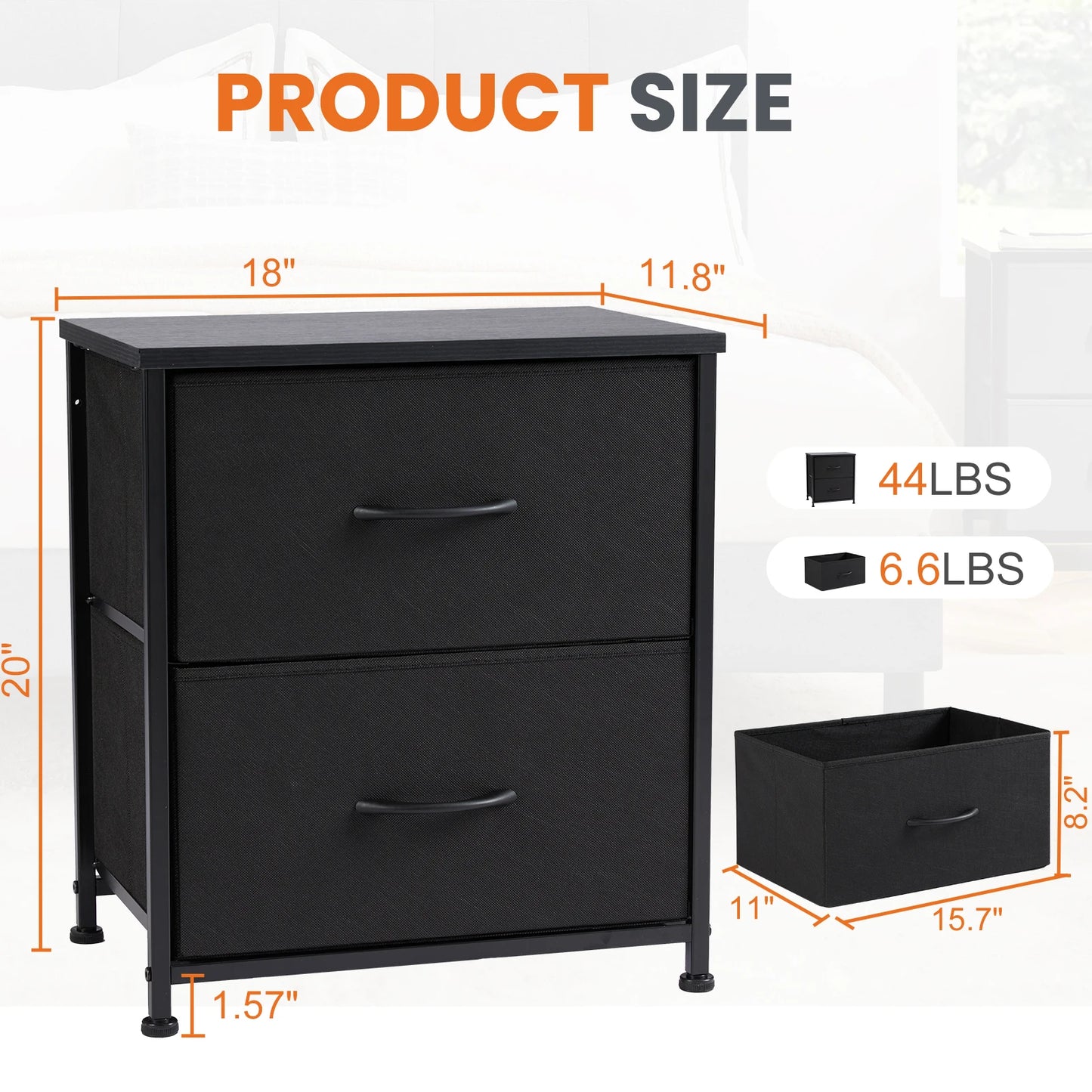 JHK Nightstand Bedside Table With Two Drawers Storage For Bedroom