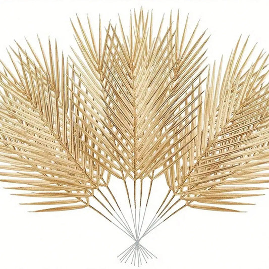 300/20/10/5/1pc, 17.32in Gold Artificial Palm Leaves, Tropical Plant Fake Flowers For DIY Filler, Birthday Decor, Fall Decor, Hawaiian/Jungle/Beach Theme Party, Wedding, Home Kitchen Table Decoration, Summer, Room Decoration