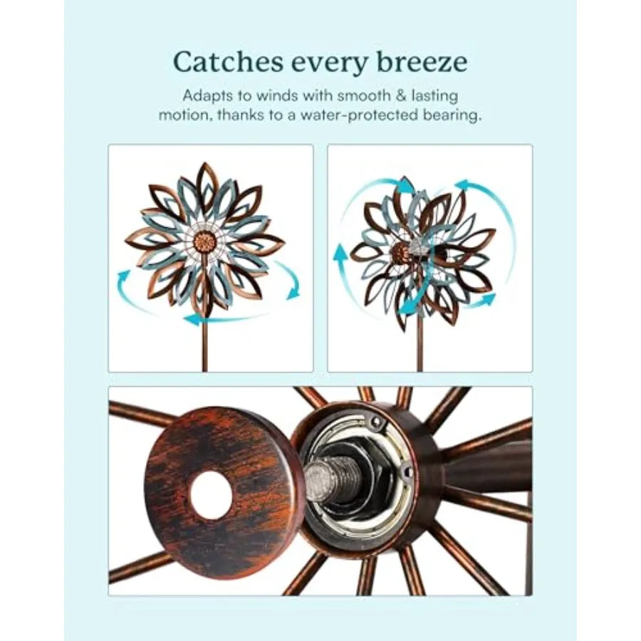 Yard Garden Wind Spinners with Solar Lights, Large Outdoor Metal Wind Spinners, Lawn Yard Art Garden Decor 22 W x 87 H