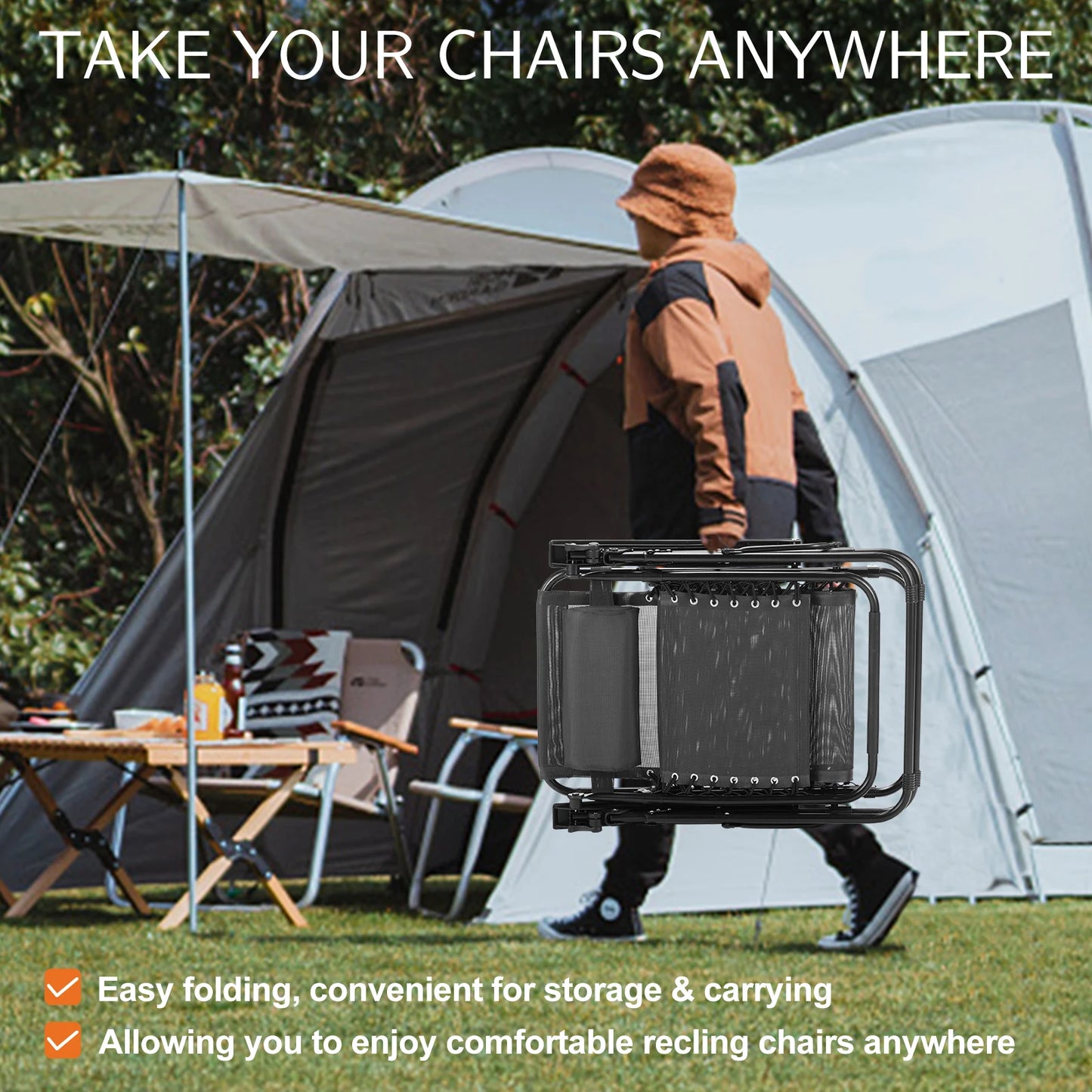 JHK Zero Gravity Two-Pack Portable Recliner Loungers With Cupholders