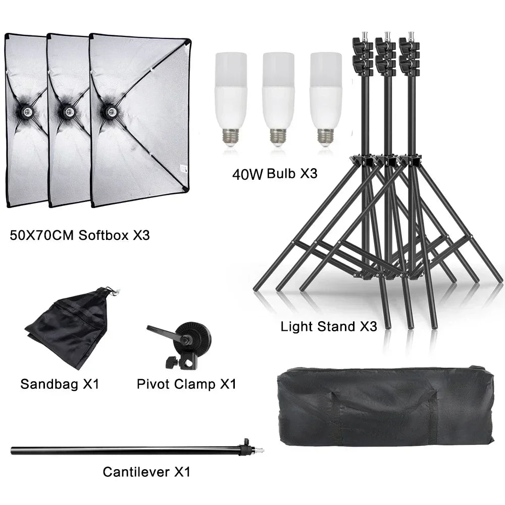 SH 50x70CM Photography Softbox Lighting Kits Professional Continuous Light System Equipment For Photo Studio
