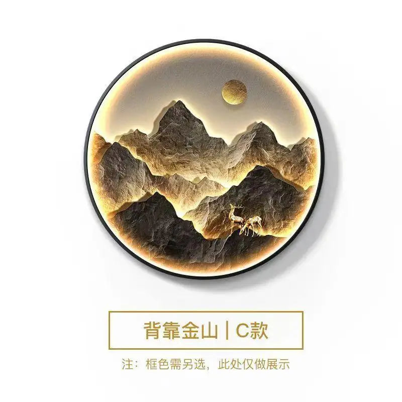 Modern Round LED Mural Lamp For Corridor House Living Room Home Decoration Lustre Mountain Hanging Painting Lighting Wall Light