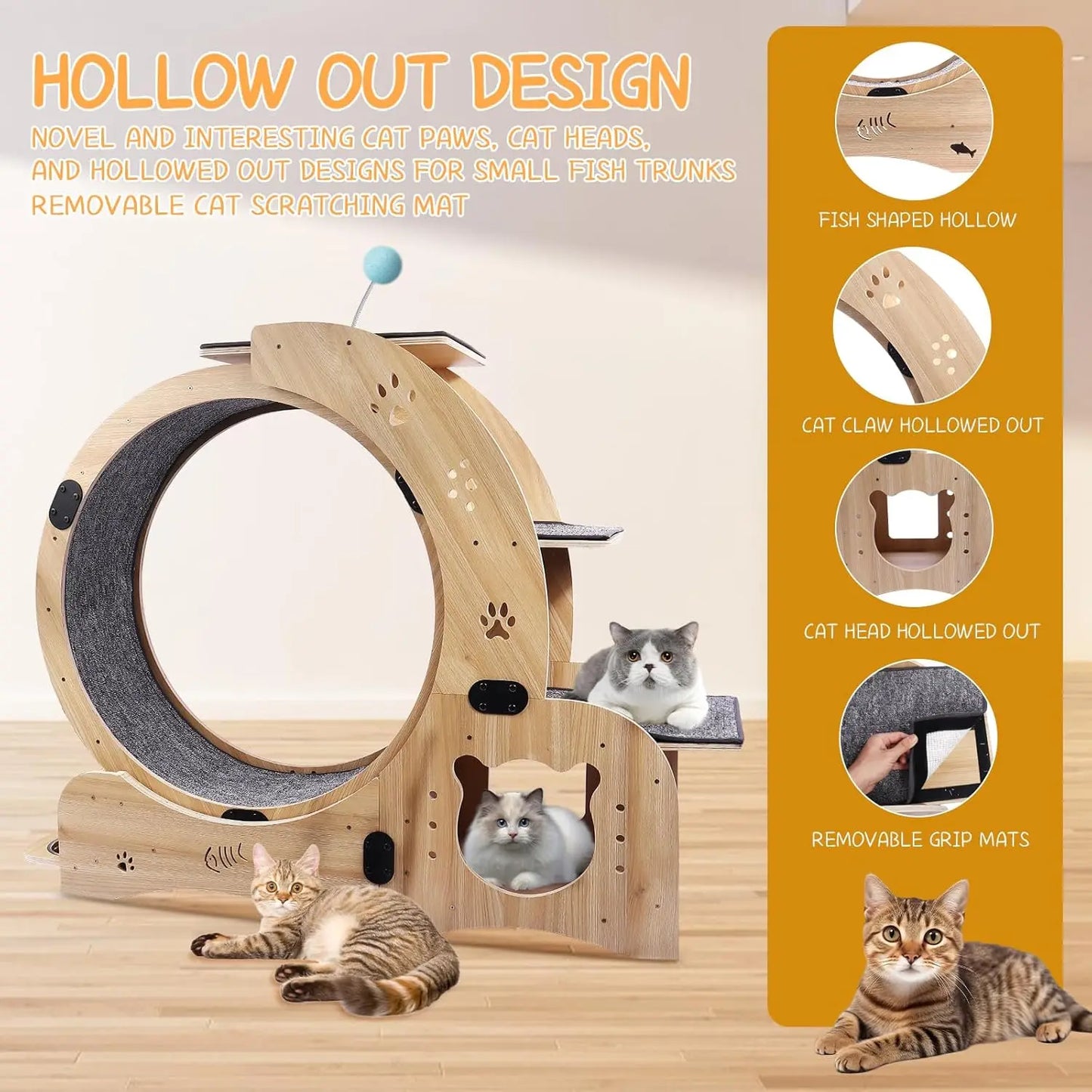 55" cat Wheel，cat Wheels for Indoor Cats，with Cat Bed, Scratching Board, Detachable Mat, Climbing Frame, Nest &, Customized