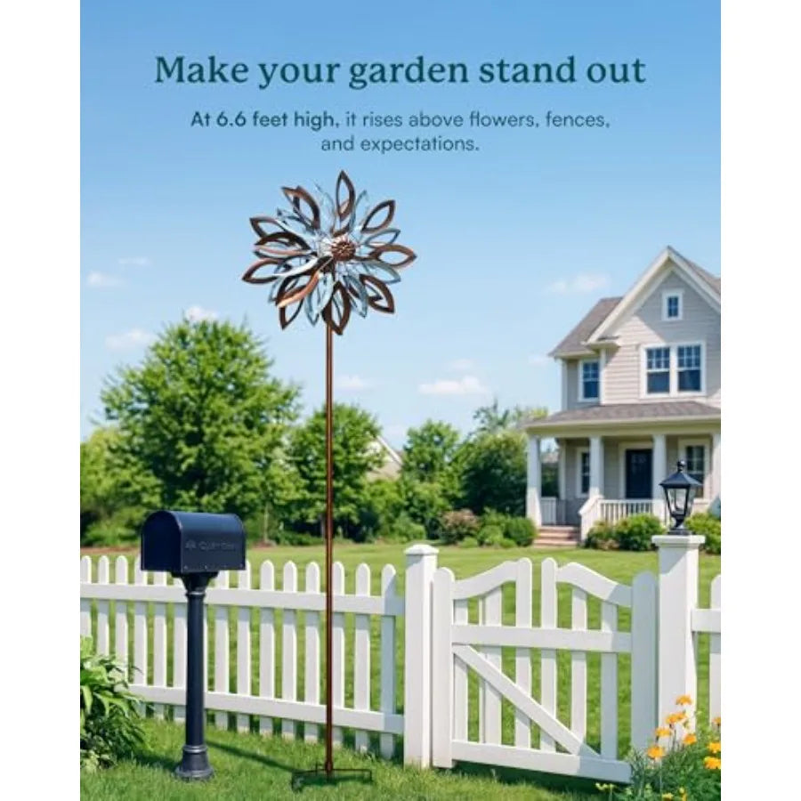Yard Garden Wind Spinners with Solar Lights, Large Outdoor Metal Wind Spinners, Lawn Yard Art Garden Decor 22 W x 87 H
