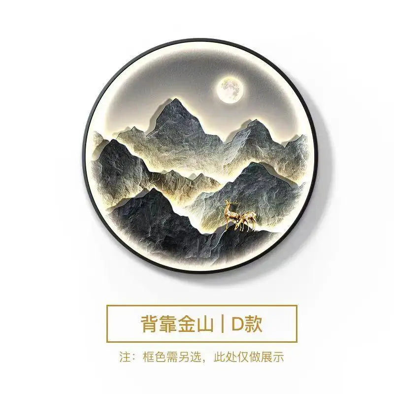 Modern Round LED Mural Lamp For Corridor House Living Room Home Decoration Lustre Mountain Hanging Painting Lighting Wall Light