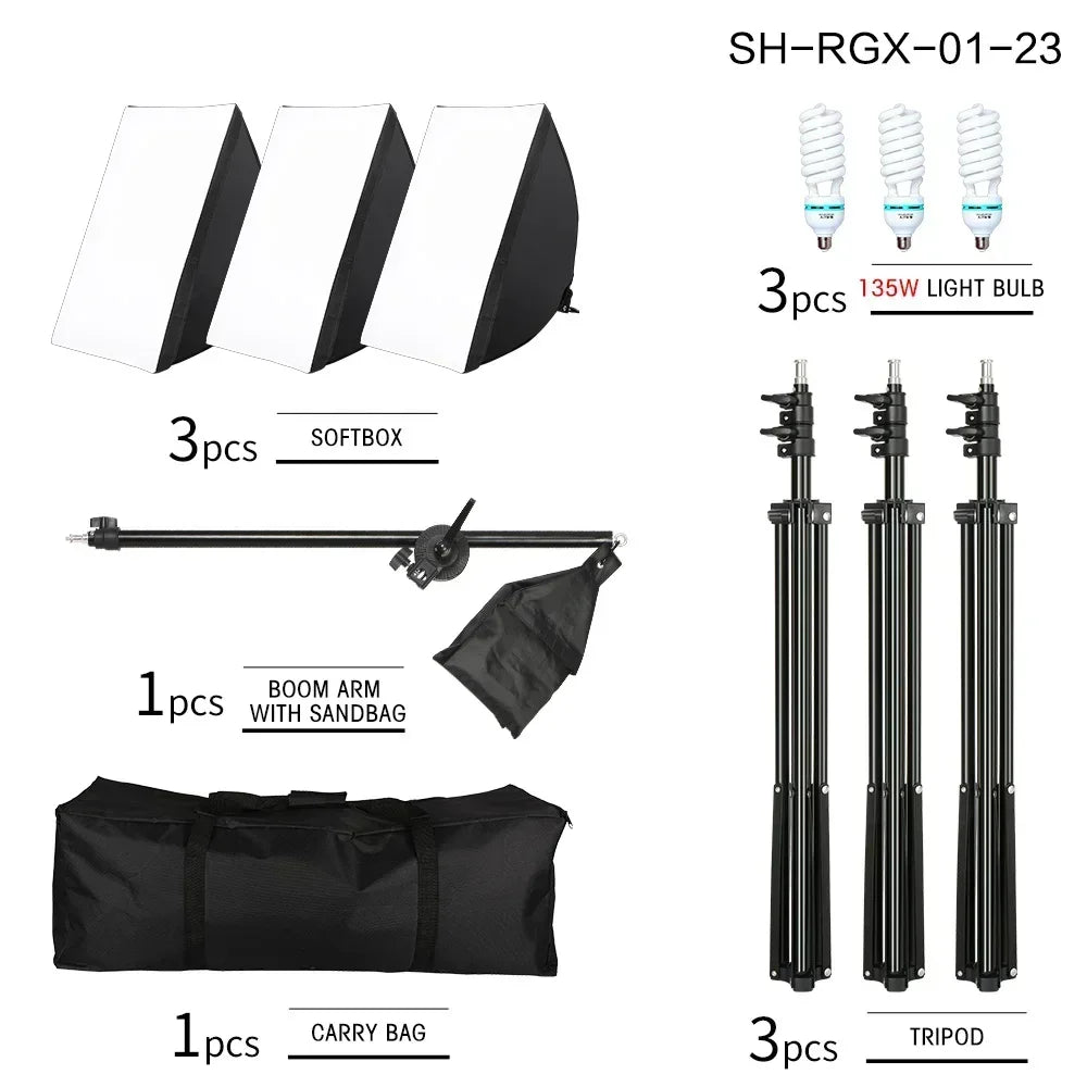 SH 50x70CM Photography Softbox Lighting Kits Professional Continuous Light System Equipment For Photo Studio