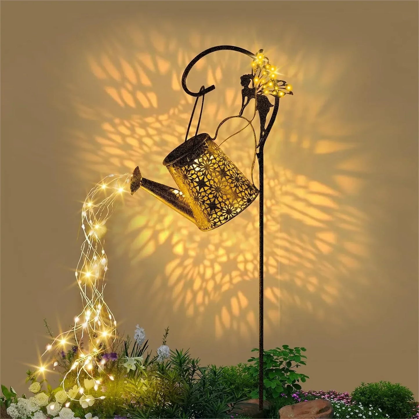 Solar Watering Can Light with Smart Auto On/Off, IP65 Rust-Proof Hanging Lantern for Garden Decor