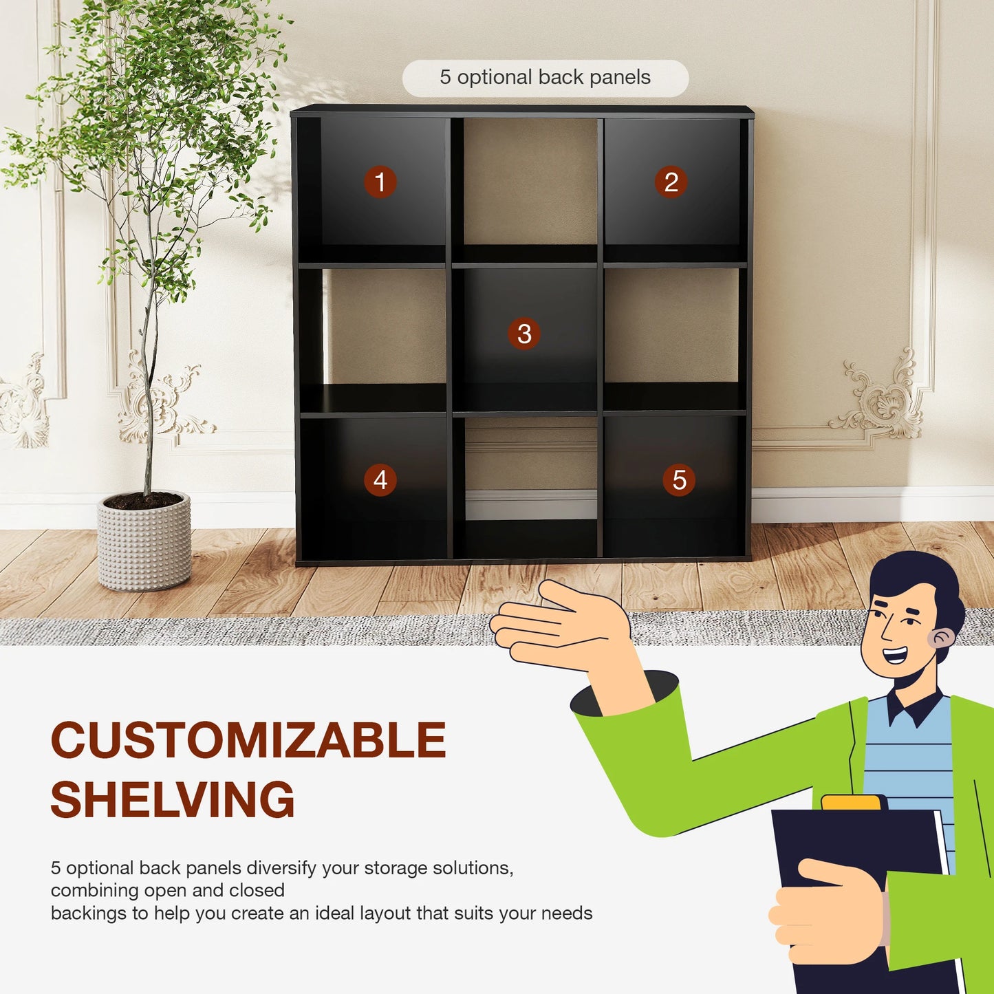 JHK 9 Cube Storage Organizer Wooden Bookcase For Living Room