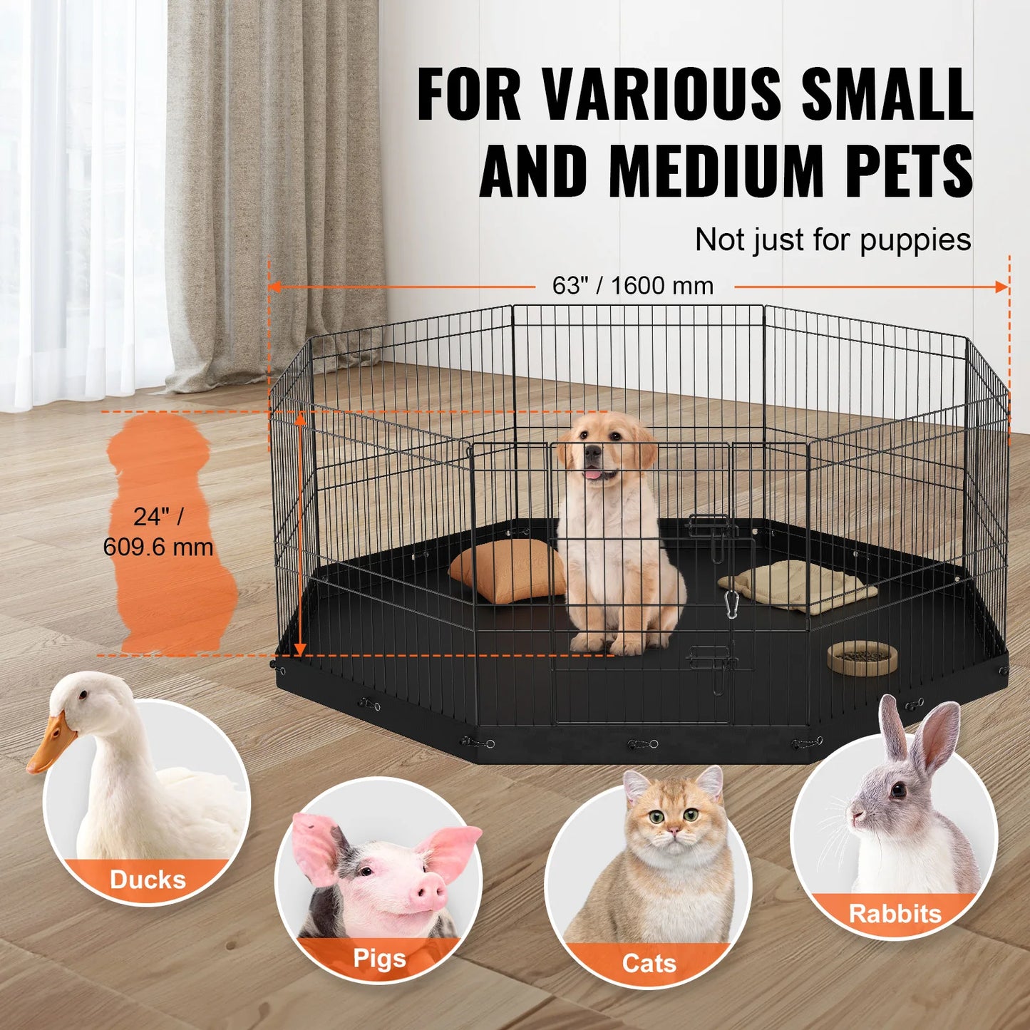 NONED 8-Panel Foldable Metal Dog Playpen With Pad Cover
