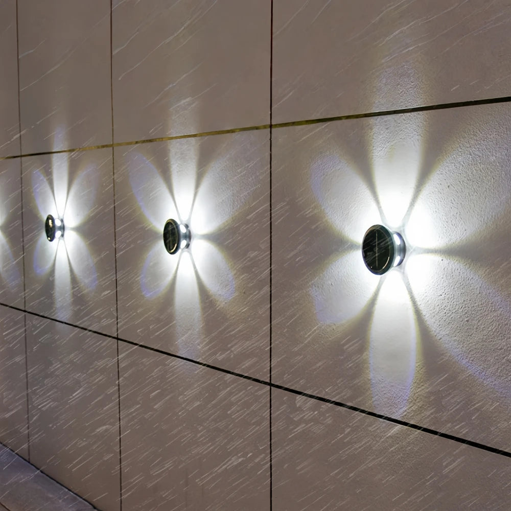 Solar Wall Lights 6 LED Solar Fence Lights Flower Projector Outdoor Waterproof Solar Deck Lights Outdoor Atmosphere Lighting