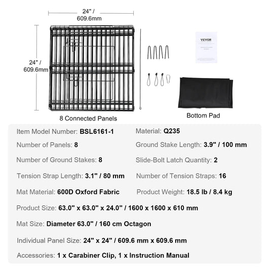 NONED 8-Panel Foldable Metal Dog Playpen With Pad Cover