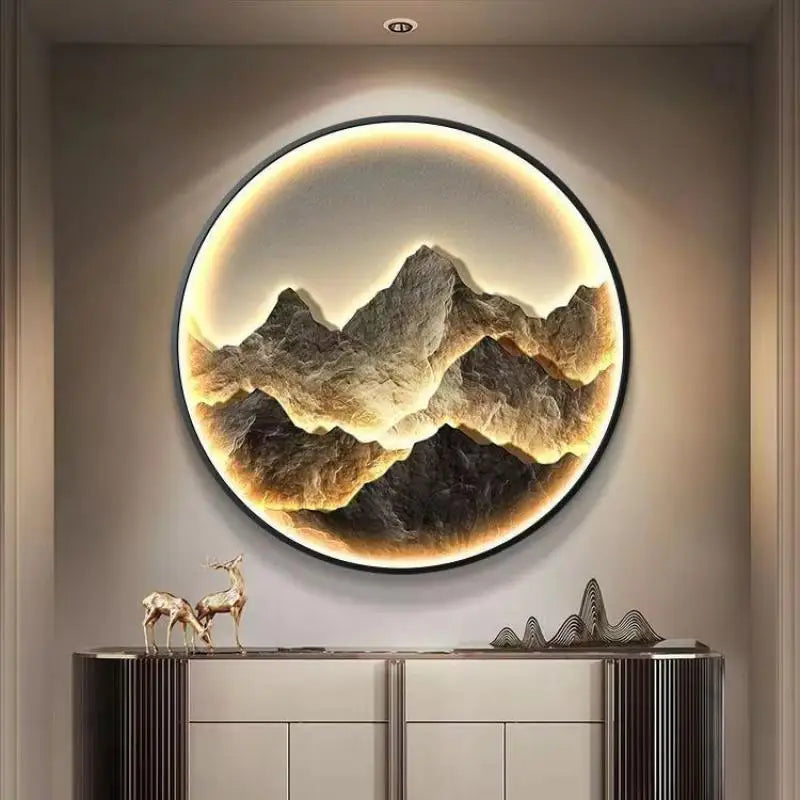 Modern Round LED Mural Lamp For Corridor House Living Room Home Decoration Lustre Mountain Hanging Painting Lighting Wall Light
