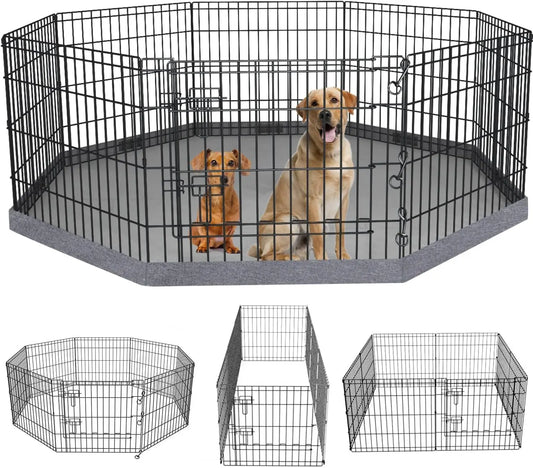Foldable Metal Dog Playpen 8 Panels 24x24 Inch with Waterproof Pad for Indoor Outdoor Pets