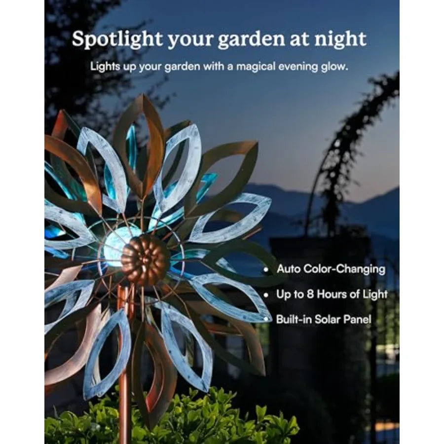 Yard Garden Wind Spinners with Solar Lights, Large Outdoor Metal Wind Spinners, Lawn Yard Art Garden Decor 22 W x 87 H