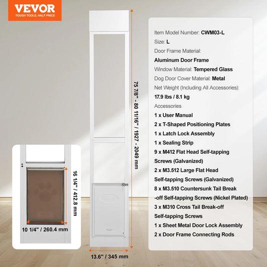 NONEDog Sliding Glass Dog Door With Adjustable Height