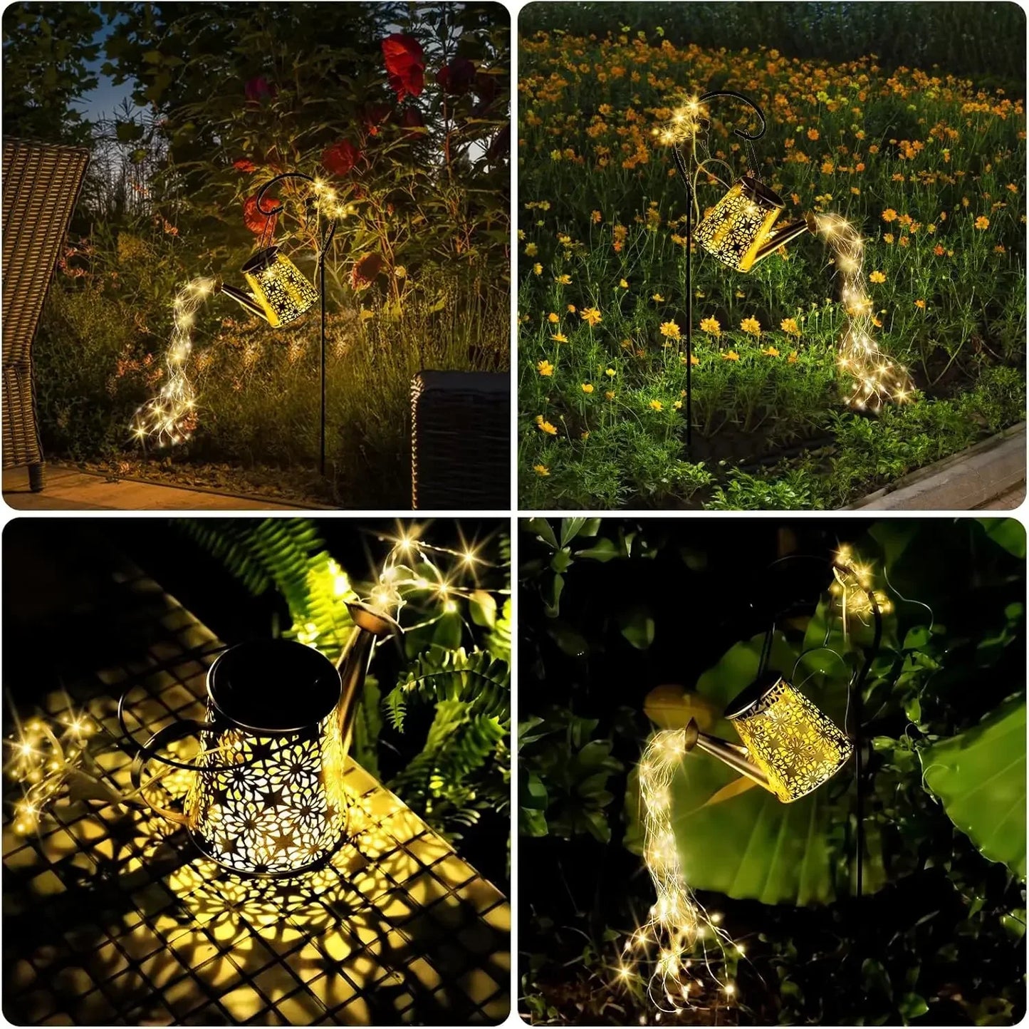 Solar Watering Can Light with Smart Auto On/Off, IP65 Rust-Proof Hanging Lantern for Garden Decor