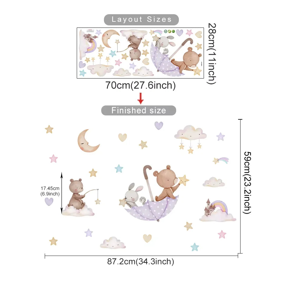 Cartoon Hot Air Balloon Animals Bear Rabbits Wall Stickers for Child Room Boy Room Decoration Nursery Baby Room Decoration Decal