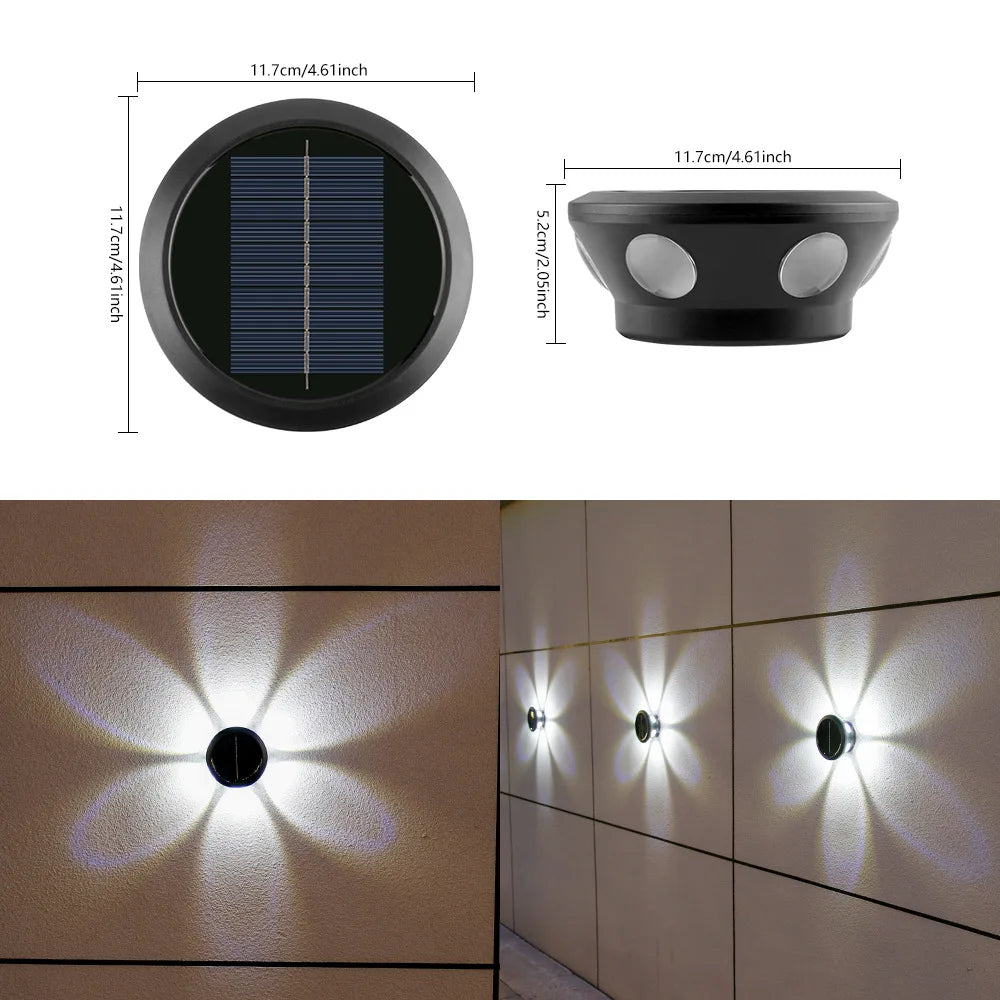 Solar Wall Lights 6 LED Solar Fence Lights Flower Projector Outdoor Waterproof Solar Deck Lights Outdoor Atmosphere Lighting