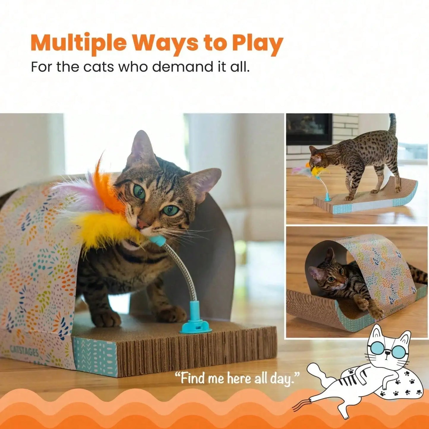 Detachable Cat Tunnel Toy With Cat Scratching Board And Feather Toy, Multi-Functional Cat Hole